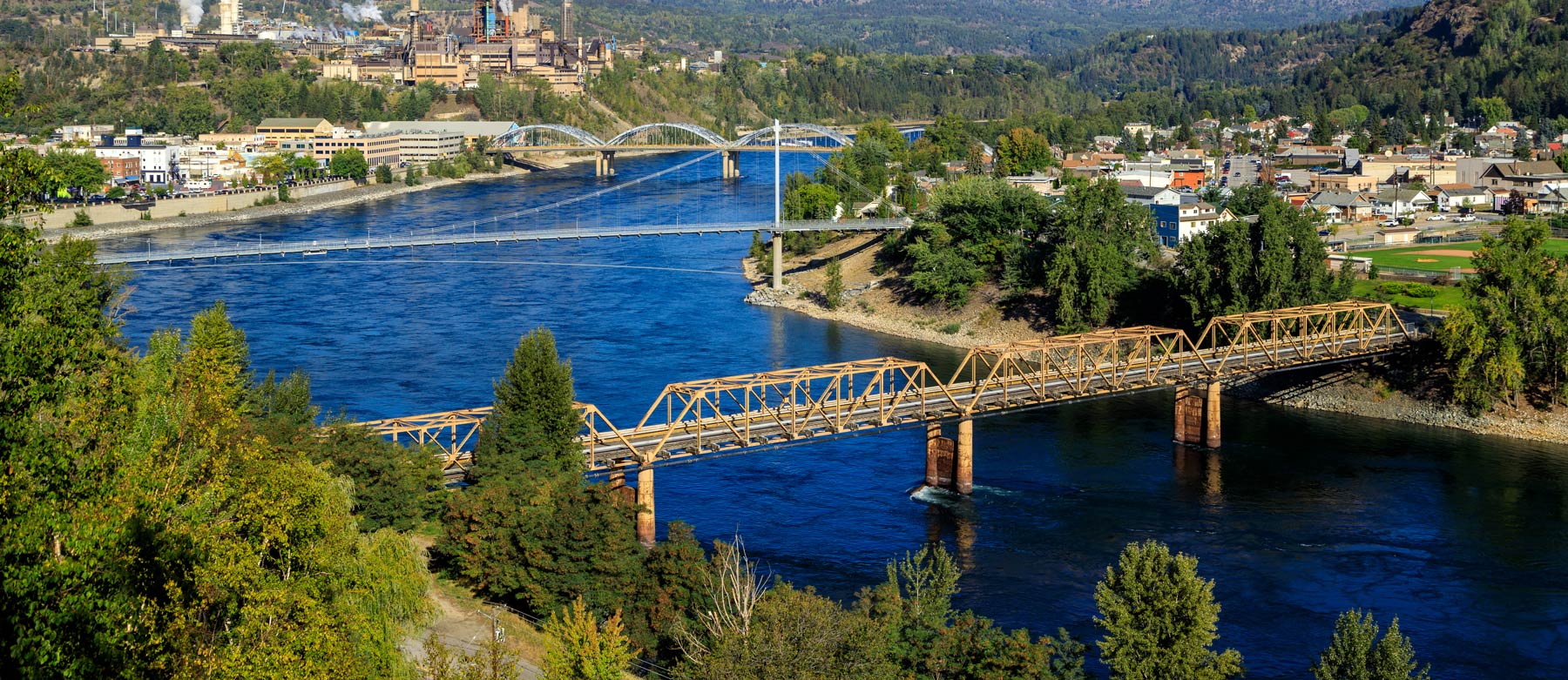 The Columbia river winding through Trail BC